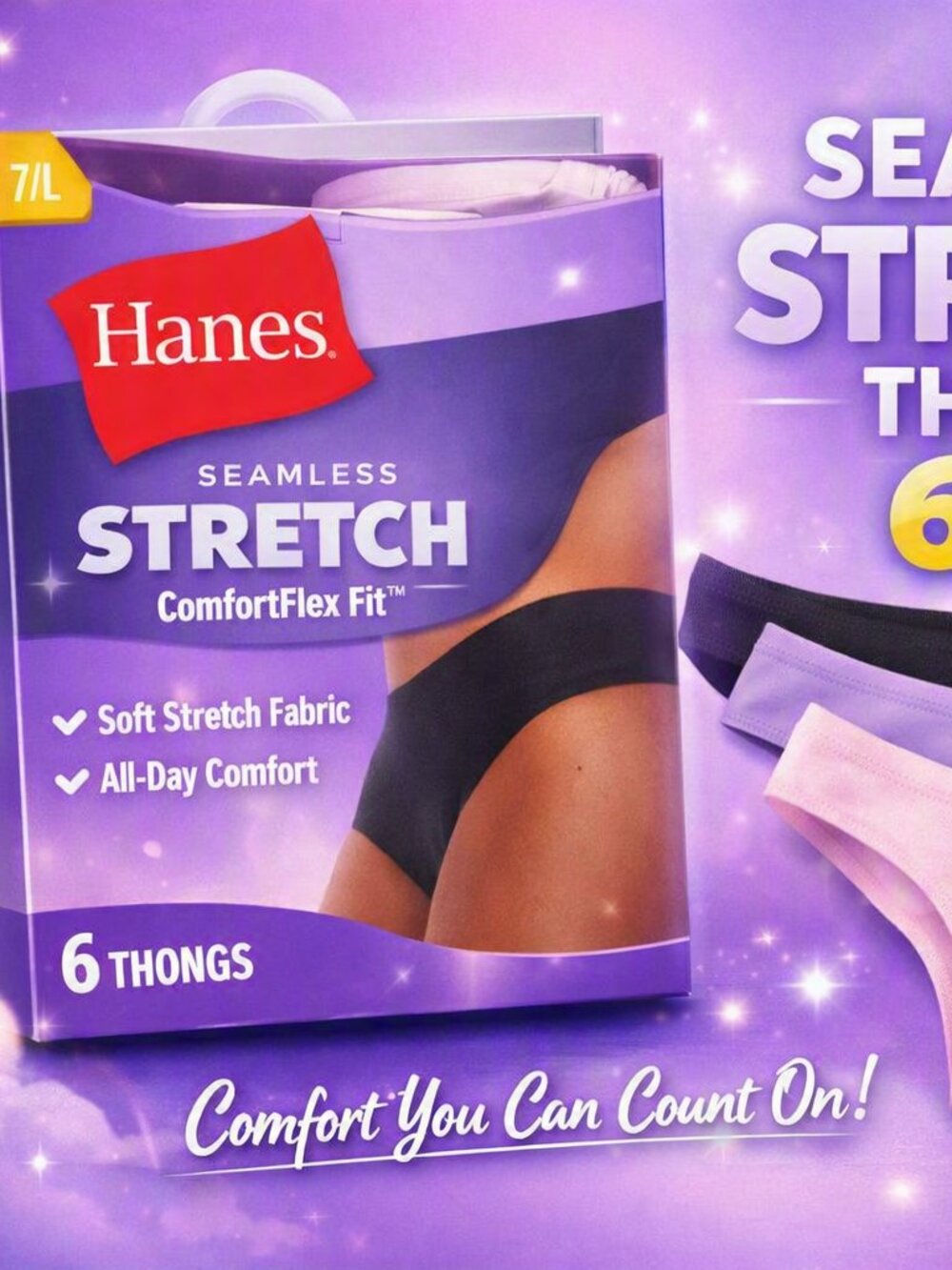 Hanes – Seamless Stretch Comfortflex Fit Thongs Sz 7/L